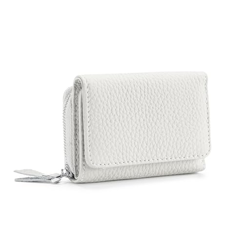 Prizmxed geldbörse Damen RFID diebstahlsicher, mini Geldbeutel mehrere kartenfächer mit reißverschluss münzfach Kunstleder Portemonnaie klein geeignet für den täglichen einkauf (Weiß, Mini) von Prizmxed