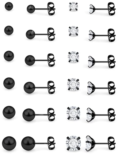 PRJNDJW 12 Paare 20G Chirurgenstahl Zirkonia Strass Ohrstecker Runde Kugel Ohrstecker Set für Frauen Männer Mädchen Helix Tragus Ohrstecker Mix Größen 3-8mm Schwarz PRJNDJW 12 Paare 20G Chirurgenstahl Zirkonia Strass Ohrstecker Runde Kugel Ohrstecker Set für Frauen Männer Mädchen Helix Tragus Ohrstecker Mix Größen 3-8mm Schwarz von Prjndjw