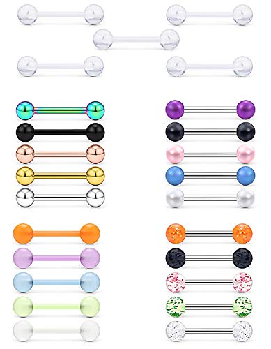 PRJNDJW Zungenringe aus Chirurgenstahl, 14 g, leuchtet im Dunkeln, transparent, flexibel, Acryl, bequemer Barbell-Ring, Piercing-Schmuck für Damen und Herren, 16 mm, 25 Stück PRJNDJW Zungenringe aus Chirurgenstahl, 14 g, leuchtet im Dunkeln, transparent, flexibel, Acryl, bequemer Barbell-Ring, Piercing-Schmuck für Damen und Herren, 16 mm, 25 Stück von Prjndjw