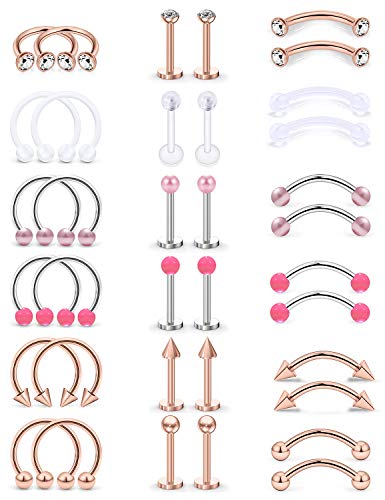 Prjndjw 16G Lippenringe 316L Edelstahl Helix Ohrringe Knorpel Ohrring Nase Septum Ringe Augenbrauen Piercing Schmuck Ohrring Ohrstecker für Frauen 18 Paar Lippenstecker Labret Monroe Lippenringe von Prjndjw