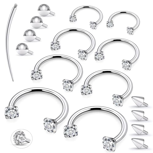 Prjndjw Hufeisen-Nasenring, Innengewinde, Chirurgenstahl, Doppelstein, Nasenring, 16 g, Blck Gold, Lippenringe, Zirkonia, Daith-Piercing-Schmuck für Damen, Innendurchmesser 6/8/10/12 mm, Edelstahl von Prjndjw