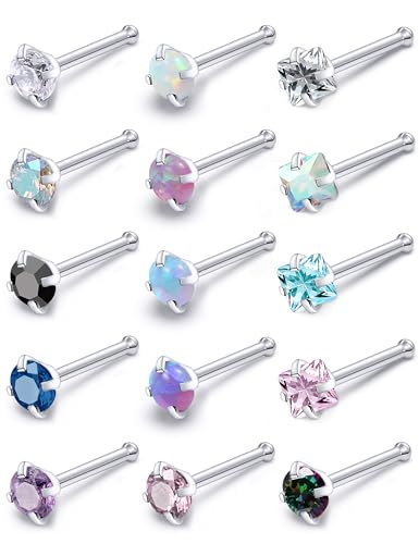 Prjndjw Nasenpiercing, hypoallergen, 20 g, 18 g, für Damen und Herren, Nasenring, Piercing, Schmuck, Chirurgenstahl, Opal, CZ, Korkenzieher, gerader und L-förmiger Nasenpiercing, aretes para la nariz von Prjndjw