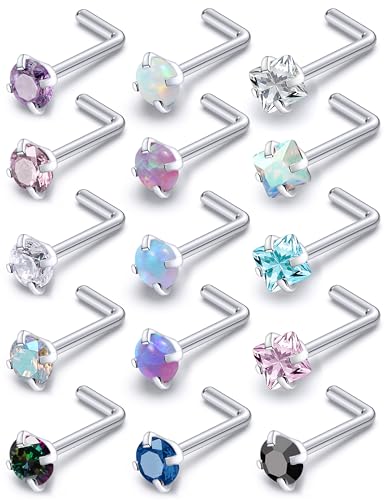 Prjndjw Nasenpiercing, hypoallergen, 20 g, 18 g, für Damen und Herren, Nasenring, Piercing, Schmuck, Chirurgenstahl, Opal, CZ, Korkenzieher, gerader und L-förmiger Nasenpiercing, aretes para la nariz von Prjndjw