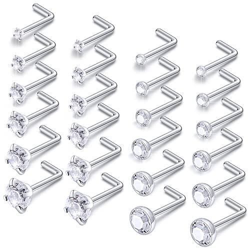 Prjndjw Nasenringe, Nasenstecker, Chirurgenstahl, Zirkonia, 18 g, 22 g, Nasenpiercing, Schmuck, Nasenringe für Damen, gerade, gebogen, L-förmig, Nasenpiercing-Set, 1,5 mm, 2 mm, 2,5 mm, 3 mm, 3,5 mm von Prjndjw