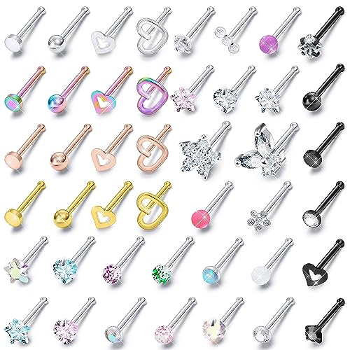 Prjndjw Nasenringe für Damen, Nasenpiercing, Schmuck, Chirurgenstahl, gerade, Mond, Stern, Herz, Schmetterling, hypoallergen, 18 g, 20 g, 44 Stück, Metall, Zirkonia Prjndjw Nasenringe für Damen, Nasenpiercing, Schmuck, Chirurgenstahl, gerade, Mond, Stern, Herz, Schmetterling, hypoallergen, 18 g, 20 g, 44 Stück, Metall, Zirkonia von Prjndjw