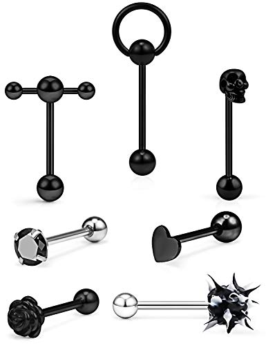 Prjndjw Zungenringe, Totenkopf-Zungenringe, Blume, Türklopfer, Silikon, weich, Kugel, Herz, Zirkonia, Doppelhantel mit Sklaven, Zungenringe für Damen und Herren, Körperpiercing-Schmuck, Edelstahl Prjndjw Zungenringe, Totenkopf-Zungenringe, Blume, Türklopfer, Silikon, weich, Kugel, Herz, Zirkonia, Doppelhantel mit Sklaven, Zungenringe für Damen und Herren, Körperpiercing-Schmuck, Edelstahl von Prjndjw