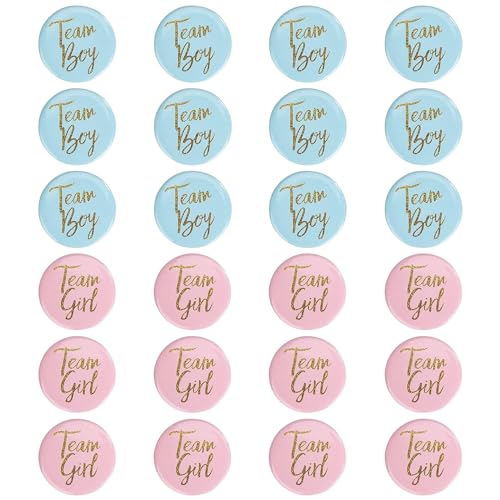 Prmape 24 Stück Geschlecht Offenbarem Button, Φ4.5cm Team Boy Team Girl, Gender Reveal Button, Gender Reveal Spiele für Reveal Partys und Baby Showers von Prmape