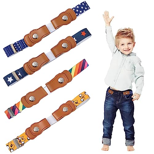 Prmape 4 Stück Kindergürtel Stretchgürtel Einstellbar Ohne Schnalle Unsichtbarer Gürtel Verstellbare Schnallenfreier Kindergürtel für 3-12 jährige Kinder Jeans Hosen Kleid von Prmape