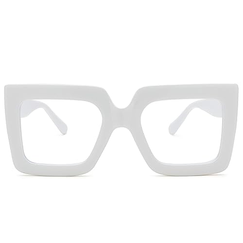 Pro Acme Blaulichtfilter Brille Damen Herren - Die Große Rechtecke für Frauen Fake brille(White Frame) von Pro Acme