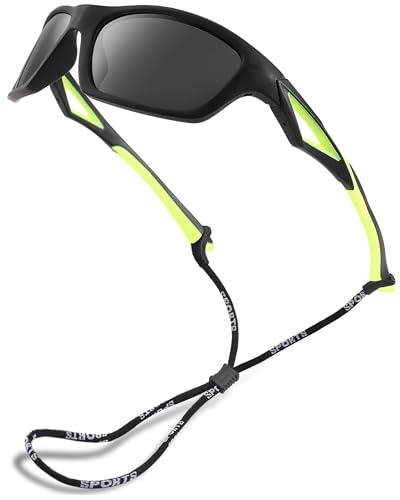 Pro Acme Kinder Sonnenbrille polarisiert UV-Schutz TR90 unzerbrechlich Sport Schattierungen für Jungen Mädchen S703(Schwarz Grün | Graue Linse) von Pro Acme