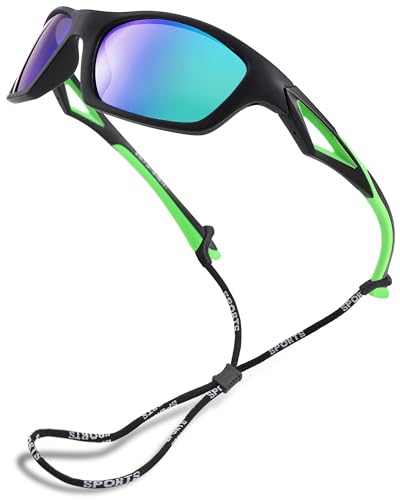 Pro Acme Kinder Sonnenbrille polarisiert UV-Schutz TR90 unzerbrechlich Sport Schattierungen für Jungen Mädchen S703（Schwarz Grün | Grün verspiegelte Gläser） von Pro Acme