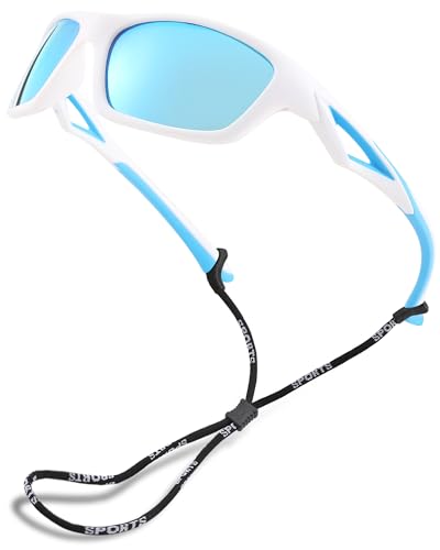 Pro Acme Kinder Sonnenbrille polarisiert UV-Schutz TR90 unzerbrechlich Sport Schattierungen für Jungen Mädchen S703(Weiß Blau | Blau verspiegelte Gläser) von Pro Acme