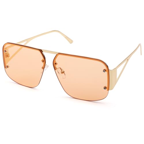 Pro Acme Pilot Sonnenbrille Frauen Männer Trendy Rimless Frame Retro Square Shades Large Metal Sun Glasses(A01 Champagner) von Pro Acme