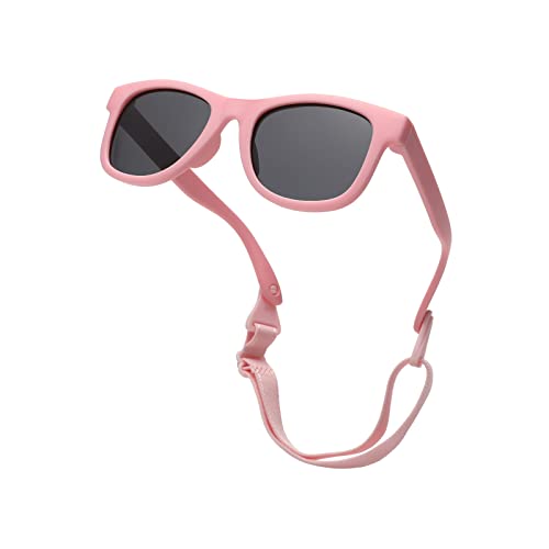 Pro Acme Polarisierte Baby Sonnenbrille Flexibler Rahmen mit Riemen Kleinkind Sonnenbrillen für 0-24 Monate Neugeborene Jungen Mädchen (Rosa Rahmen | Grau Linse) von Pro Acme
