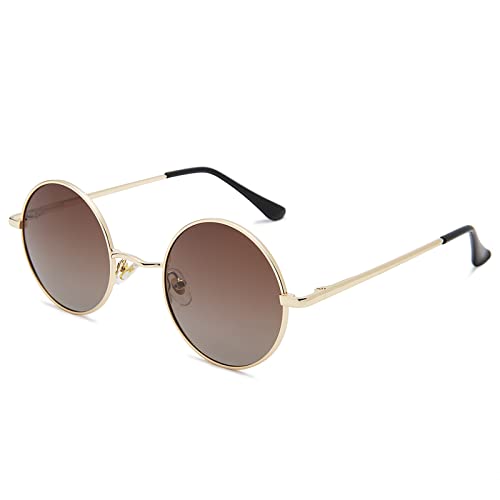 Pro Acme Retro Kleine Runde Polarisierte Sonnenbrille für Männer Frauen (Goldene Rahmen | Braun Gradient Linse) von Pro Acme