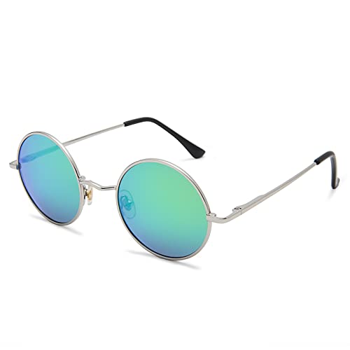 Pro Acme Retro Kleine Runde Polarisierte Sonnenbrille für Männer Frauen (Silber Rahmen | Grüne Gespiegelte Linse) von Pro Acme