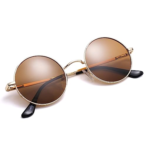 Pro Acme Retro Kleine Runde Polarisierte Sonnenbrille für Männer Frauen (Goldene Rahmen | Braun Linse) von Pro Acme