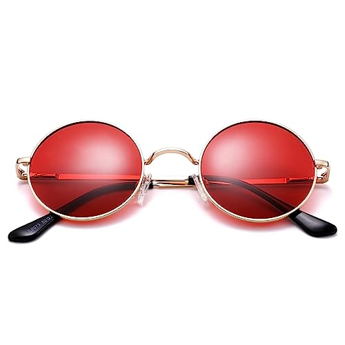 Pro Acme Retro Kleine Runde Polarisierte Sonnenbrille für Männer Frauen John Lennon-Stil (Goldene Rahmen | Rot Linse) von Pro Acme