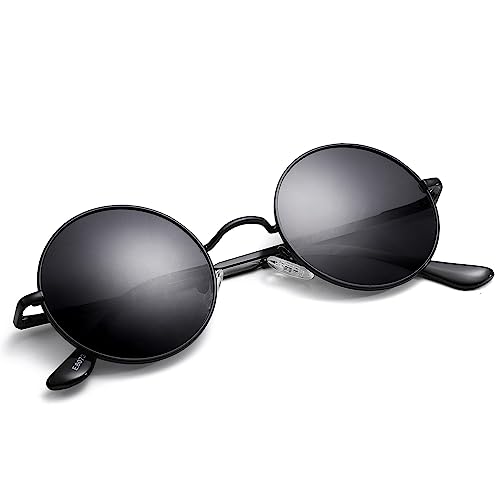 Pro Acme Retro Kleine Runde Polarisierte Sonnenbrille für Männer Frauen John Lennon-Stil (Schwarz Rahmen | Grau Linse) von Pro Acme