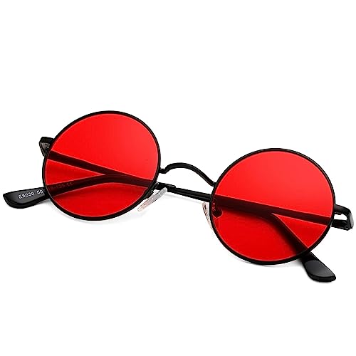 Pro Acme Retro Kleine Runde Polarisierte Sonnenbrille für Männer Frauen John Lennon-Stil (Schwarz Rahmen | Rot Linse) von Pro Acme