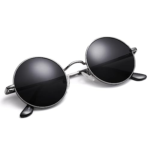 Pro Acme Retro Kleine Runde Polarisierte Sonnenbrille für Männer Frauen (Silber Rahmen | Grau Linse) von Pro Acme
