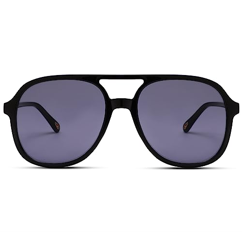 Pro Acme Retro Square polarisiert Aviator Sonnenbrille für Damen Herren 70er Jahre Vintage Double Bridge Sonnenbrille UV400 Schutz(Schwarz | Grau) von Pro Acme