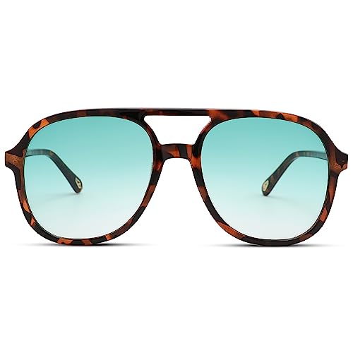 Pro Acme Retro Square polarisiert Aviator Sonnenbrille für Damen Herren 70er Jahre Vintage Double Bridge Sonnenbrille UV400 Schutz(Tortoise | Green von Pro Acme