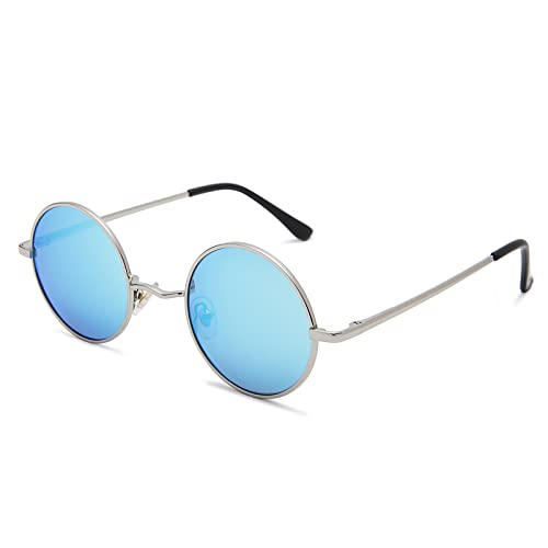 Pro Acme Sonnenbrille Herren Rund Polarisierte Sonnenbrille Retro für Männer Frauen (Silber Rahmen | Blau Linse) von Pro Acme