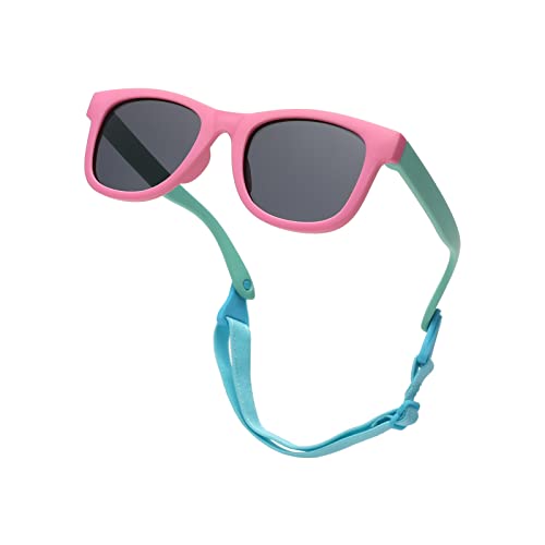 Pro Acme TPEE Polarisierte Baby Sonnenbrille mit Gurt-flexiblen Kleinkind-Sonnenbrillen für 0-24 Monate (Rosa Grün Rahmen | Grau Linse) von Pro Acme