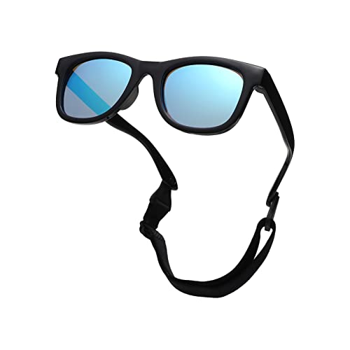 Pro Acme TPEE Polarisierte Baby-Sonnenbrille mit Riemen, flexibel, langlebig, für Kinder von 0 bis 24 Monaten, schwarzer Rahmen, blaue verspiegelte Gläser, Schwarzer Rahmen, blaue verspiegelte Gläser von Pro Acme