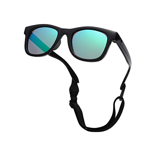 Pro Acme TPEE Polarisierte Baby Sonnenbrille mit Gurt-flexiblen Kleinkind-Sonnenbrillen für 0-24 Monate (Schwarz Rahmen | Grün Verspiegelt Linse) von Pro Acme