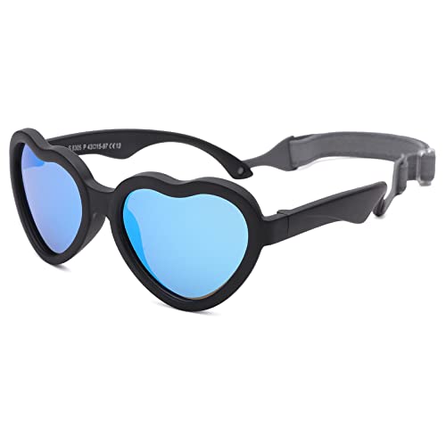 Pro Acme Sonnenbrille Kinder Liebe Herz Polarisierte Baby Sonnenbrille mit Verstellbares Band (Schwarz Rahmen | Blau Verspiegelt Linse) von Pro Acme