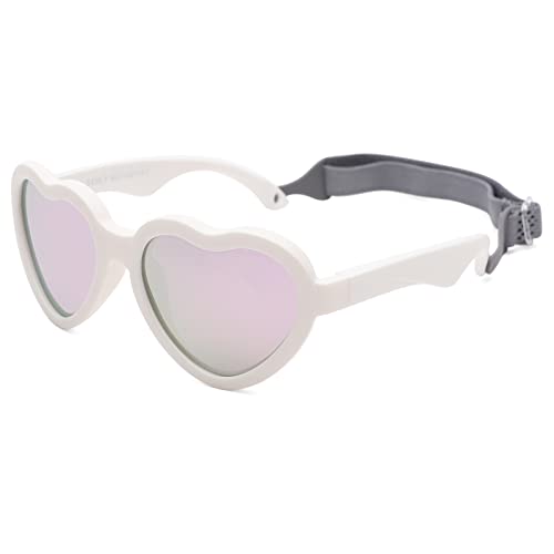 Pro Acme Sonnenbrille Kinder Liebe Herz Polarisierte Baby Sonnenbrille mit Verstellbares Band (Weiß Rahmen | Lila Verspiegelt Linse) von Pro Acme