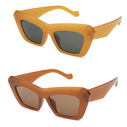 Pro Acme Vintage Square Cat Eye Sonnenbrille für Damen Herren 70er Sonnenbrille Cat Eye Dicker Rahmen Brillen (Gelb+Orange) von Pro Acme