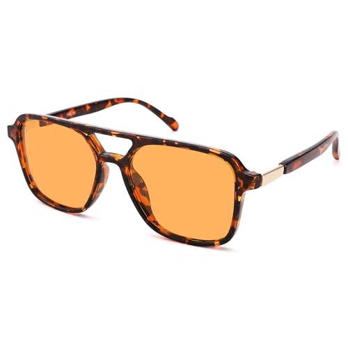 Pro Acme Vintage polarisiert Pilot Sonnenbrille für Frauen Männer, Mode Rechteck 70er Jahre flache Retro-Sonnenbrille Quadrat Sonnenbrille(Leopard|Orange) von Pro Acme