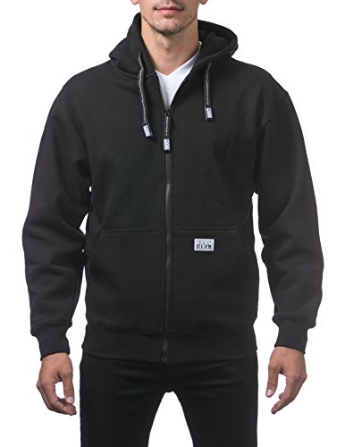 Pro Club Heavyweight Herren Fleece-Hoodie mit durchgehendem Reißverschluss - Schwarz - Large von Pro Club