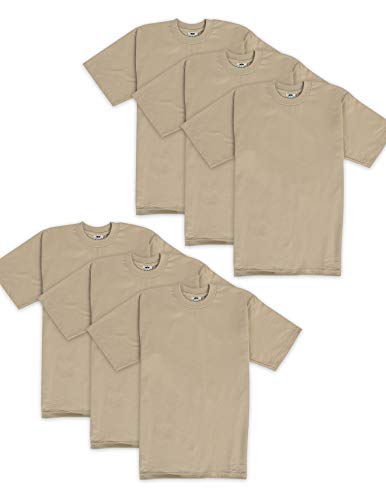 Pro Club Herren-T-Shirt, schwere Baumwolle, kurzärmelig, Rundhalsausschnitt, 6er-Pack, khaki, XX-Large Groß von Pro Club