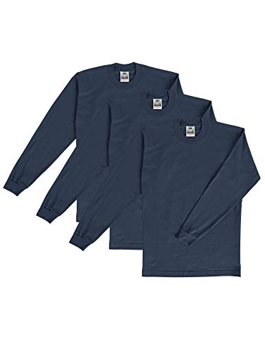 Pro Club Herren T-Shirt aus schwerer Baumwolle, langärmelig, Rundhalsausschnitt, 3er-Pack, navy, 3X-Groß von Pro Club