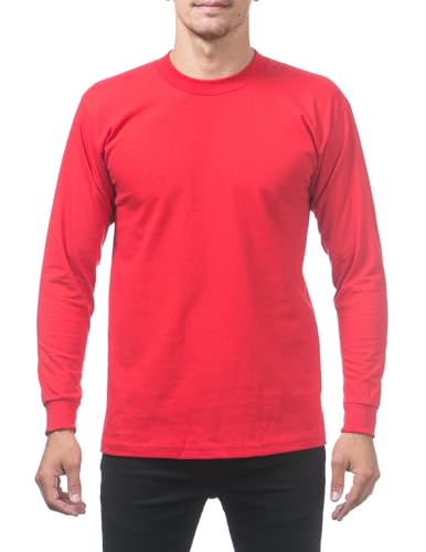 Pro Club Herren-T-Shirt aus schwerer Baumwolle, langärmelig, Rundhalsausschnitt, Rot/Ausflug, einfarbig (Getaway Solids), 5X-Groß von Pro Club