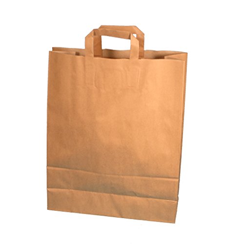 250 Papiertragetaschen Papiertüten Einkaufstüten Bio Tragetaschen braun Kraft mit Papier Flachhenkel Verschiedene Größem (32+16x42cm) von Pro DP