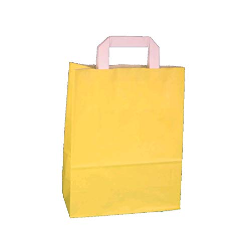 250 Papiertragetaschen Papiertüten Einkaufstüten Tragetaschen Papier 70-80g/m² mit Papier Flachhenkel Gelb Sonnengelb 3 verschiedne Größen zur Auswahl (22+10x28cm) von Pro DP