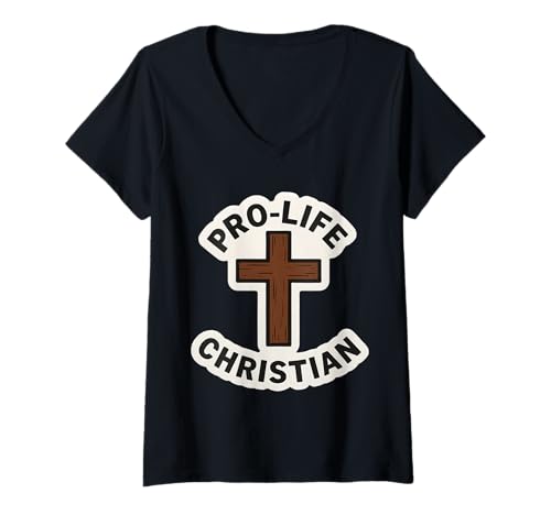 Damen Pro-Life Christian Church, Selbsthilfegruppe für ungeborene Kinder, Kreuz T-Shirt mit V-Ausschnitt von Pro-Life Christian Church Unborn Child Products