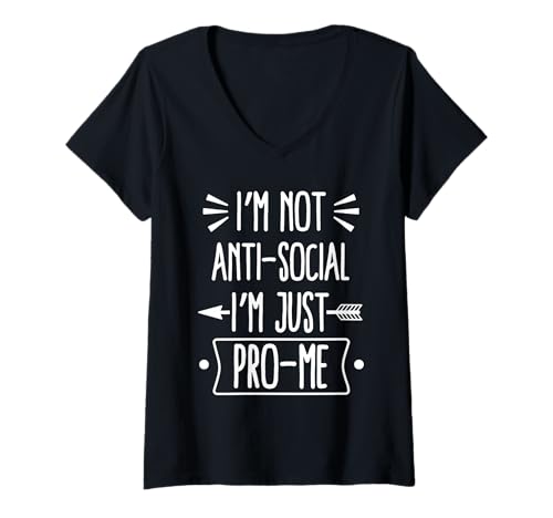 Damen Ich Bin Nicht asozial, ich Bin nur pro-me T-Shirt mit V-Ausschnitt Damen Ich Bin Nicht asozial, ich Bin nur pro-me T-Shirt mit V-Ausschnitt von Pro-Me-Energie