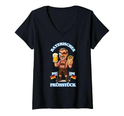 Damen Lustiges Bayerisches Frühstück Bier Döner Oktoberfest Design T-Shirt mit V-Ausschnitt von Pro Noob Creations // PNC