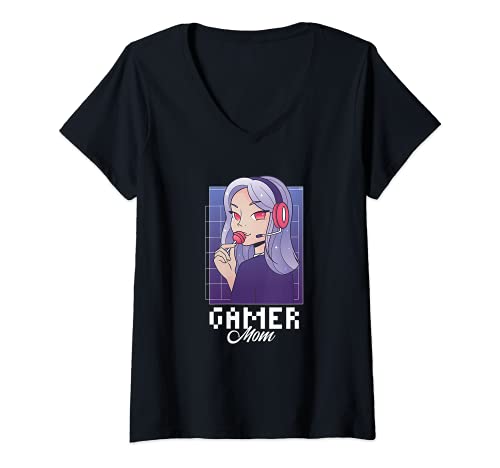 Damen Gamer Mom Anime Pro Gamers Girl Online Block Game T-Shirt mit V-Ausschnitt von Pro Online Gamers Mom Women Outfitters