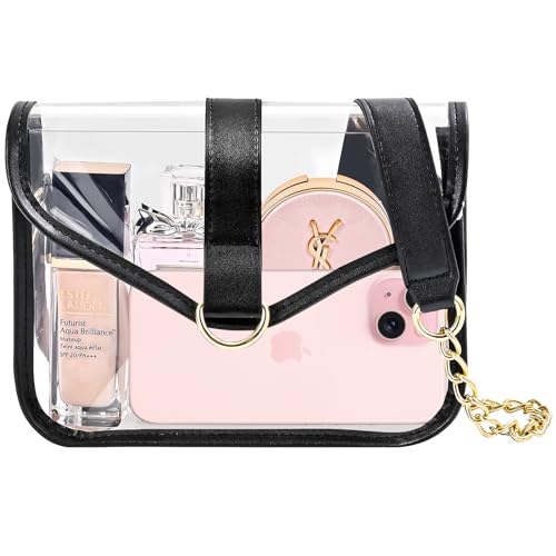 ProCase Transparente Umhängetasche Damen Durchsichtige Handtasche Stadion-zugelassen Clear Crossbody Börse Wasserdichte Tasche mit Magnetverschluss Verstellbarem Schultergurt Handytasche- Schwarz von ProCase