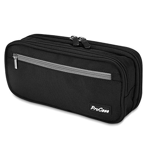 ProCase Federmäppchen 2 Schicht Stifte Tasche für Schreibwaren, Große Kapazität Stifteetui Mäppchen Strapazierfähig für Schüler, Büro, School -Schwarz, PC-08361419 von ProCase