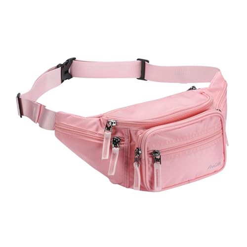 ProCase Bauchtasche Gürteltasche Wasserdicht Hüfttasche für Herren und Damen Klein Nylon Fanny Pack mit 6 Reißverschlusstaschen für Outdoor Reisen Sport Wandern Joggen Hundespaziergänge -Rosa von ProCase