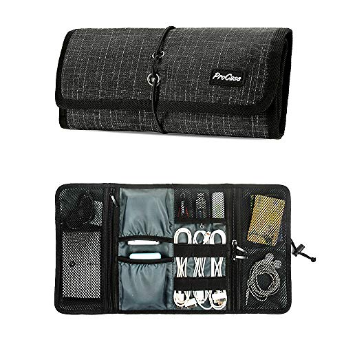 ProCase Tech Gear Organizer Wrap, Electronics Gadets Zubehör Reisetasche, Kabelführung Tragetasche, Healthcare Kit und Kosmetikbeutel - Schwarzes Plaid von ProCase