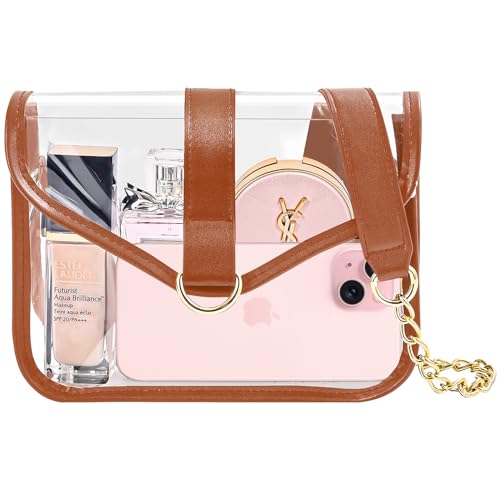 ProCase Transparente Umhängetasche Damen Durchsichtige Handtasche Stadion-zugelassen Clear Crossbody Börse Wasserdichte Tasche mit Magnetverschluss Verstellbarem Schultergurt Handytasche- Braun von ProCase